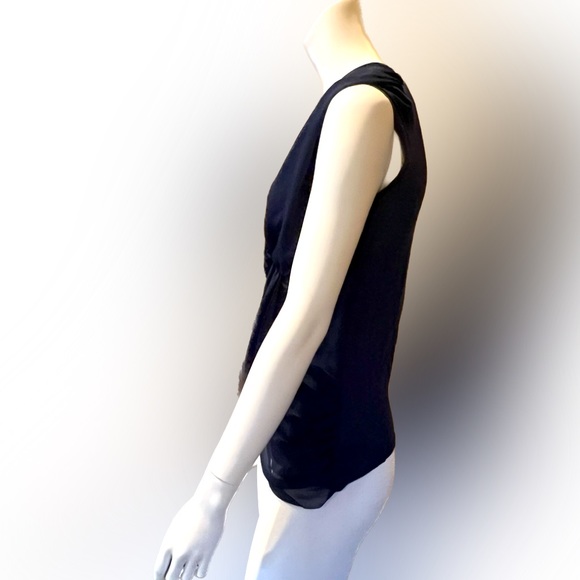 Anthropologie Deletta Sleeveless Shirt Rosette Flower Draped Chiffon-Like Size S - Picture 4 of 11